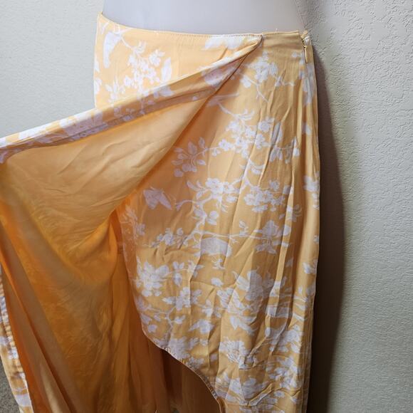 Abercrombie & Fitch Long Maxi Wrap Skirt Womens S Boho Orange Floral Slit Beach - Picture 7 of 16